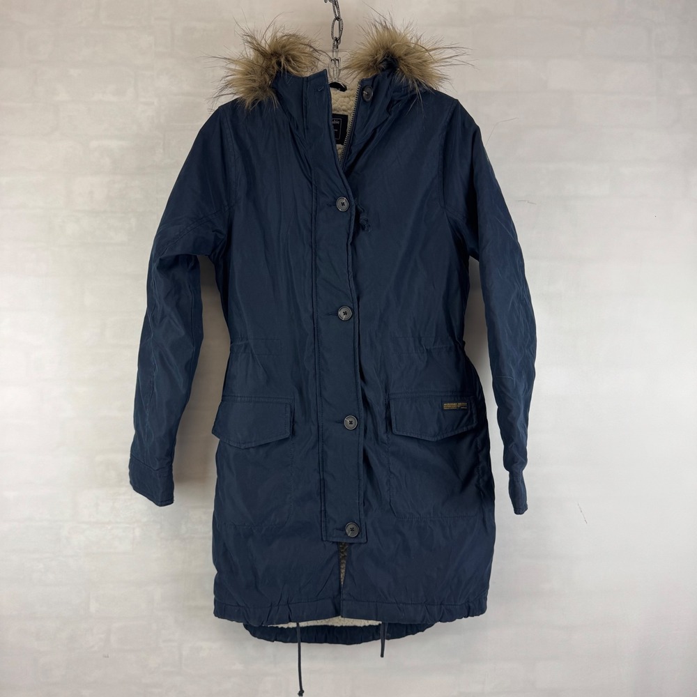 Abercrombie & Fitch‎ Blue Faux Fur Trim Sherpa Lined Parka Coat Size S